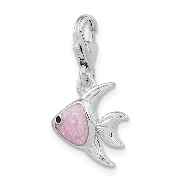 Sterling Silver Polished 3-D Enameled Angel Fish Bracelet Charm Lobster Clasp - Picture 5 of 5
